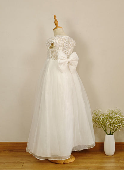 Floryme A-line Scoop Organza/Tulle/Lace Floor-length Flower Girl Dress With Bow