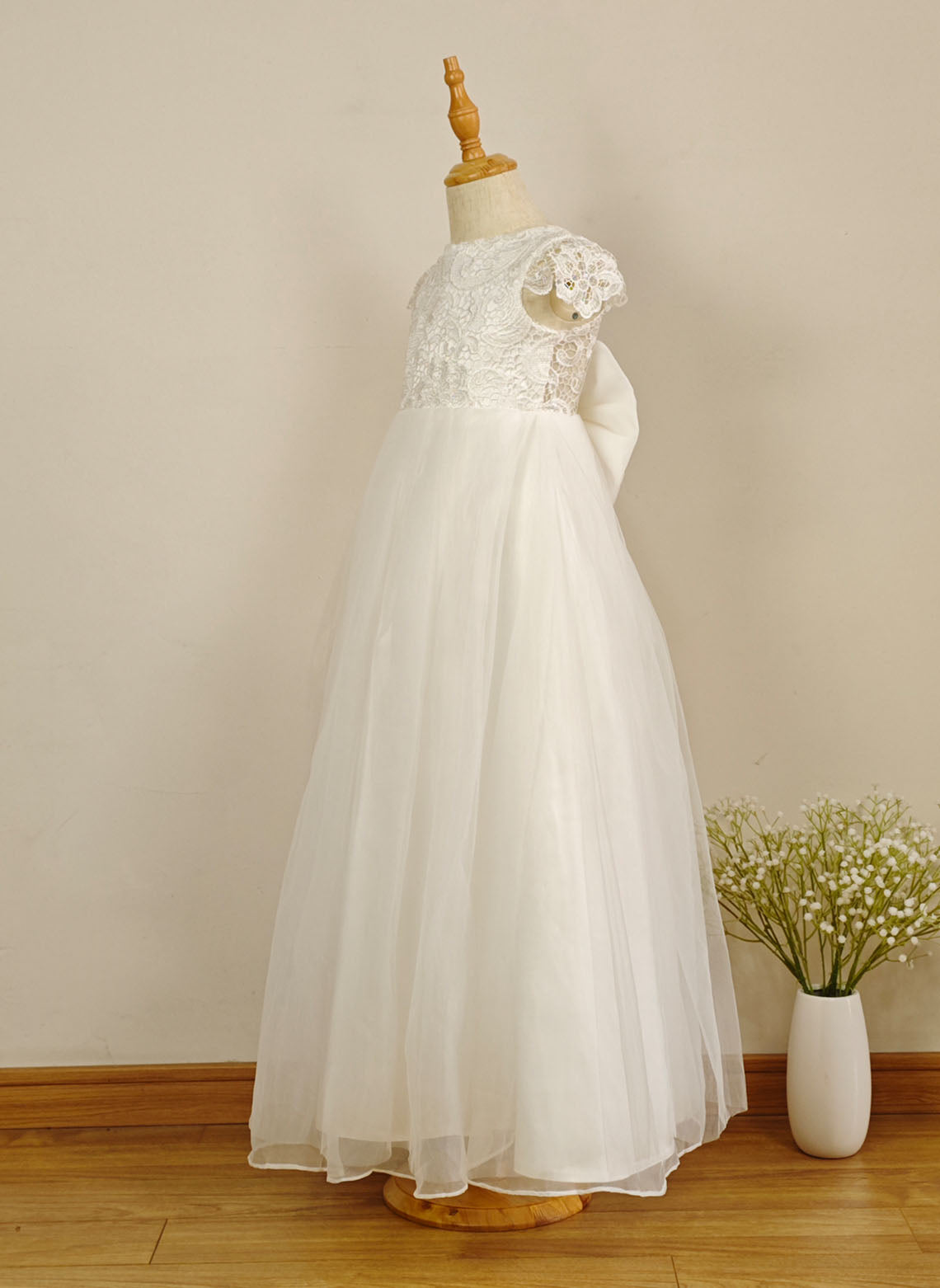 Floryme A-line Scoop Organza/Tulle/Lace Floor-length Flower Girl Dress With Bow
