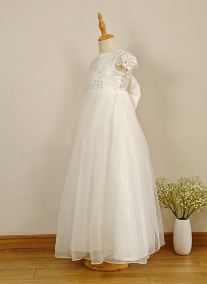Floryme A-line Scoop Organza/Tulle/Lace Floor-length Flower Girl Dress With Bow