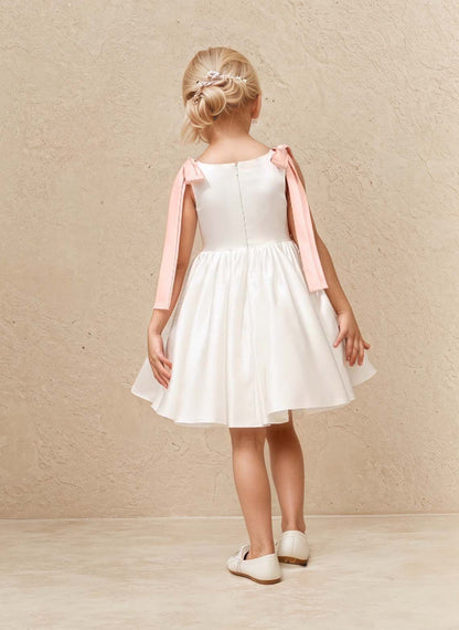 Floryme A-line Scoop Satin Knee-Length Flower Girl Dress With Bow