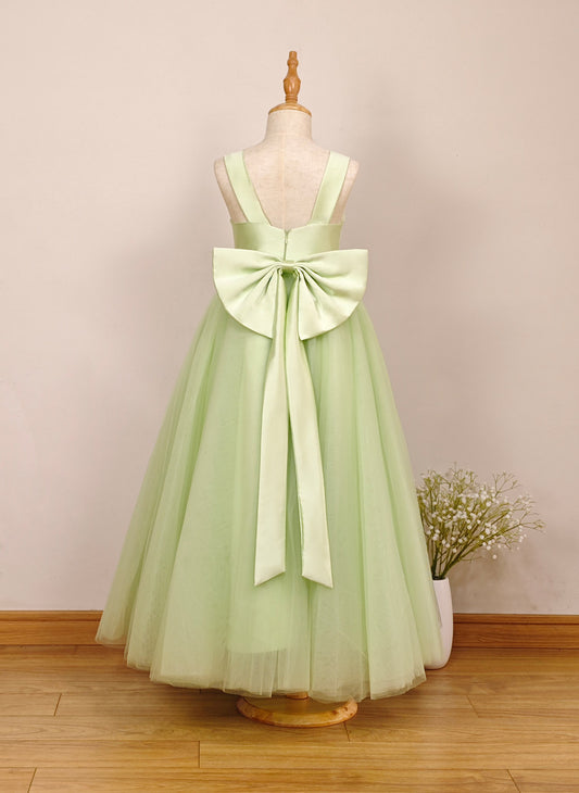 Floryme A-line V-Neck Satin/Tulle Ankle-Length Flower Girl Dress