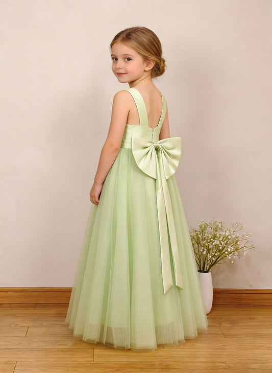 Floryme A-line V-Neck Satin/Tulle Ankle-Length Flower Girl Dress