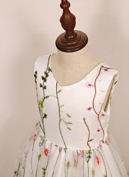 A-line V-Neck Lace/Floral Floor-Length Flower Girl Dress With Bow