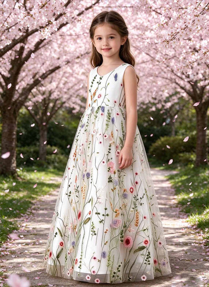 A-line V-Neck Lace/Floral Floor-Length Flower Girl Dress With Bow