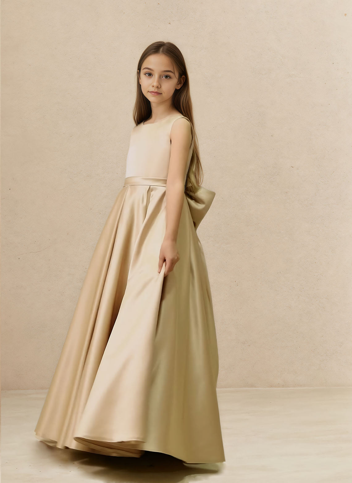 Floryme A-line Scoop Satin Floor-Length Flower Girl Dress With Bow