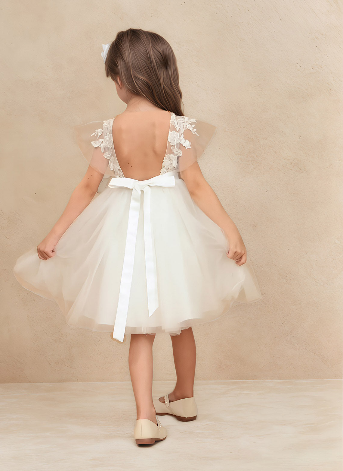 Floryme A-line Scoop Tulle Lace Knee-Length Flower Girl Dress With Sash