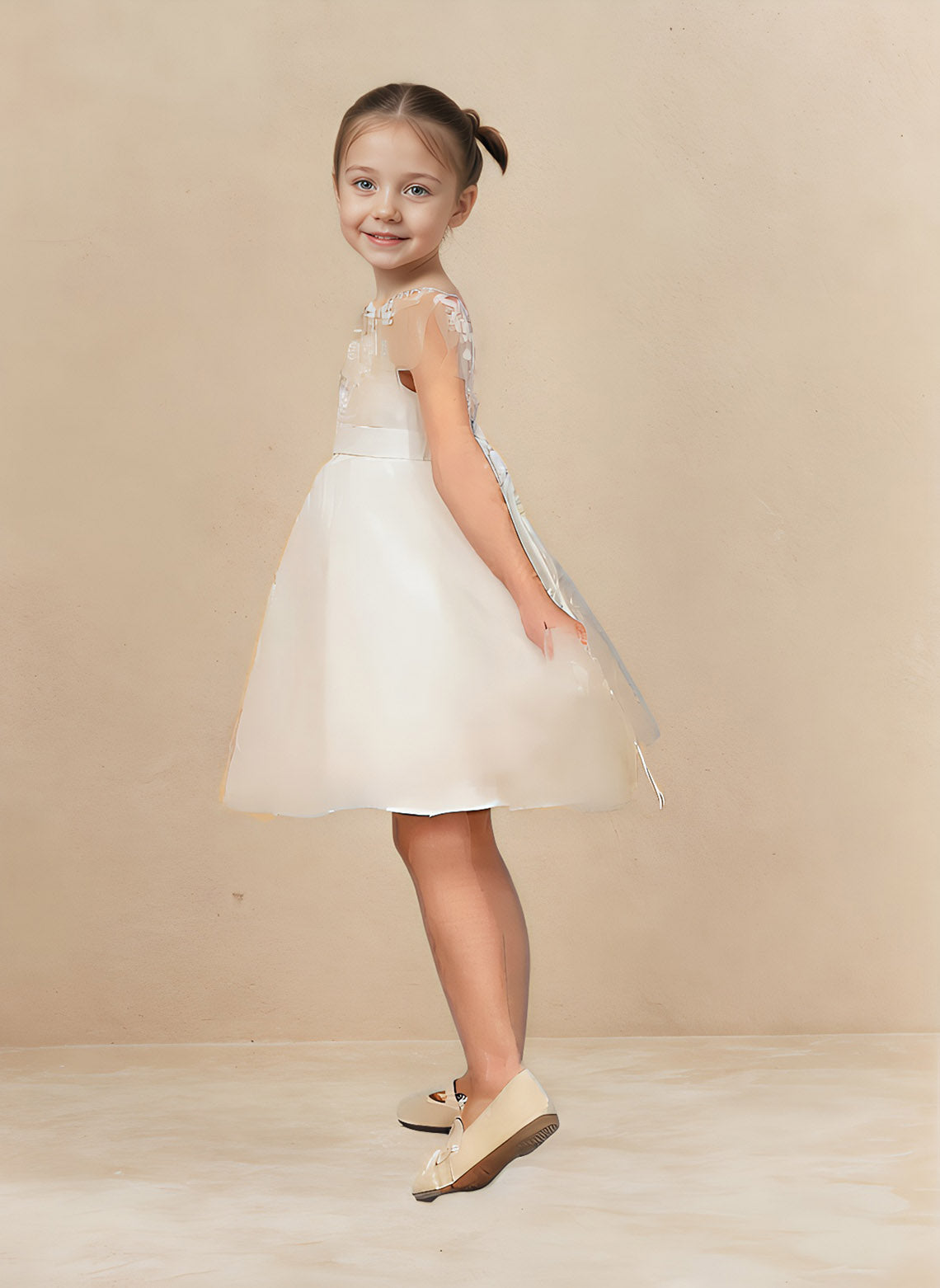 Floryme A-line Scoop Tulle Lace Knee-Length Flower Girl Dress With Sash