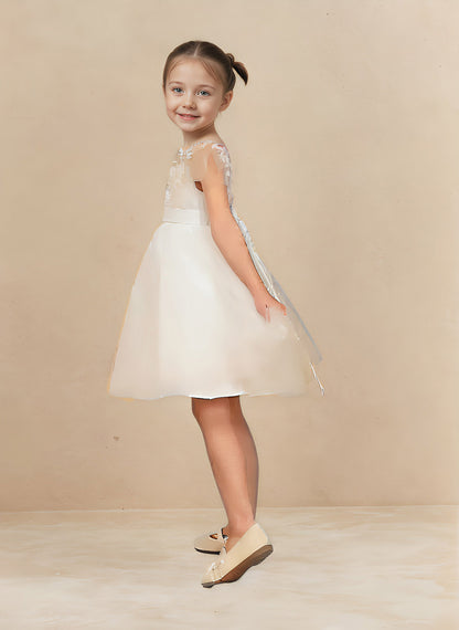 Floryme A-line Scoop Tulle Lace Knee-Length Flower Girl Dress With Sash