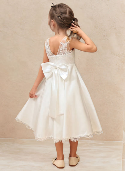 Floryme A-line Scoop Tulle Lace Tea-Length Flower Girl Dress