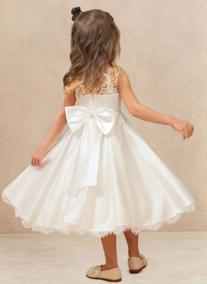 Floryme A-line Scoop Tulle Lace Tea-Length Flower Girl Dress