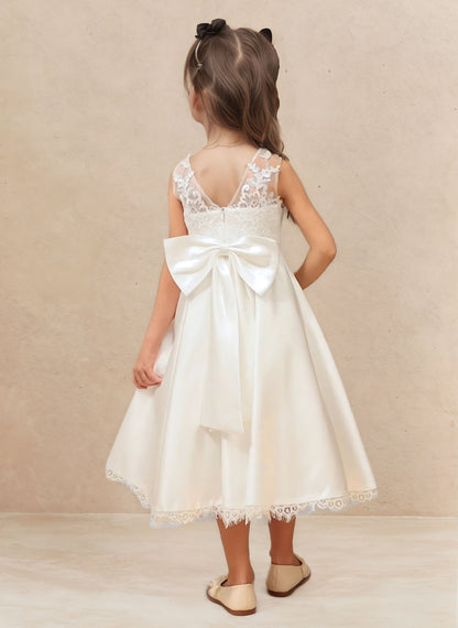 Floryme A-line Scoop Tulle Lace Tea-Length Flower Girl Dress