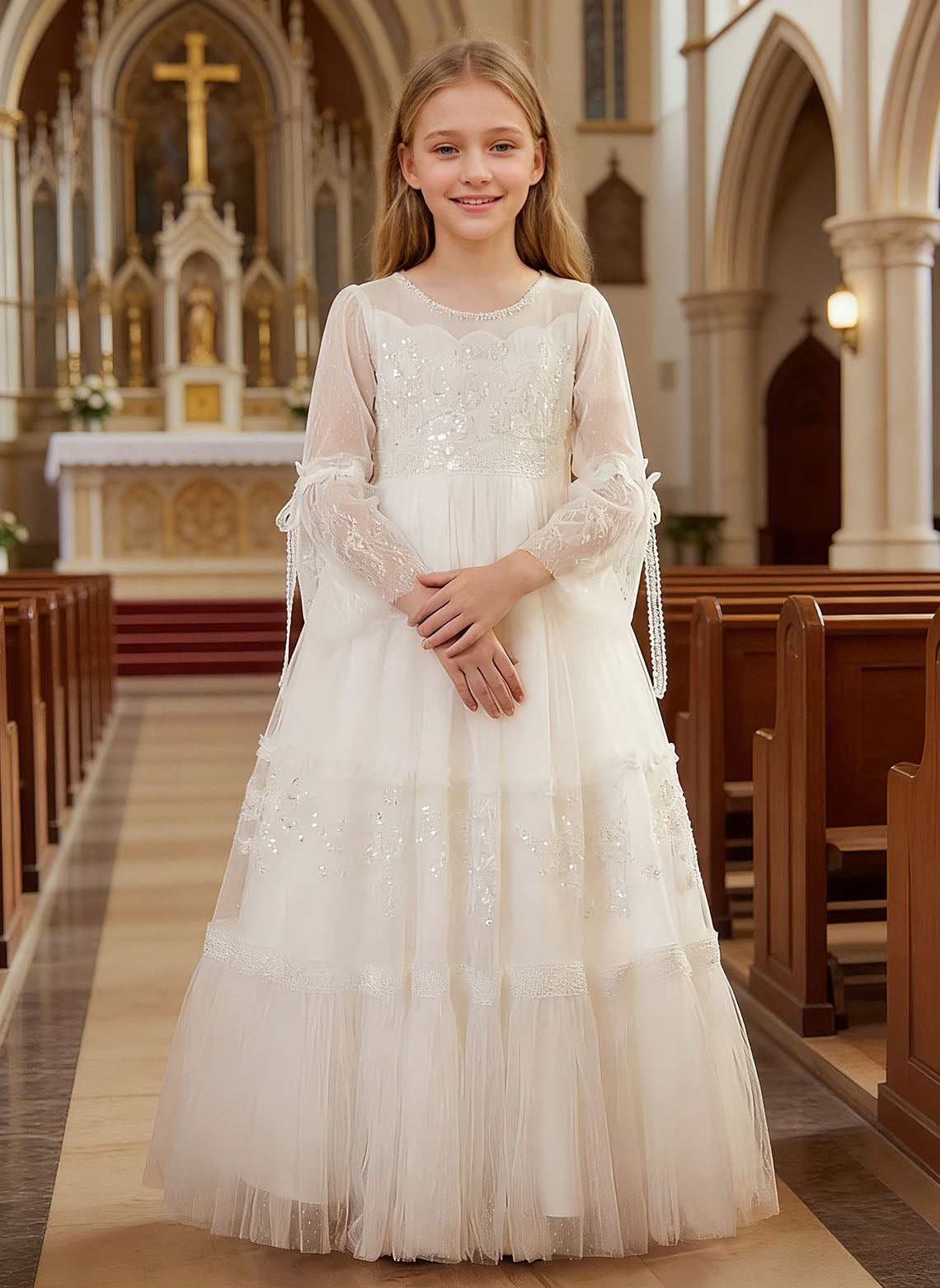 Floryme Vintage Lace Maxi Communion Dress & Portrait Gown