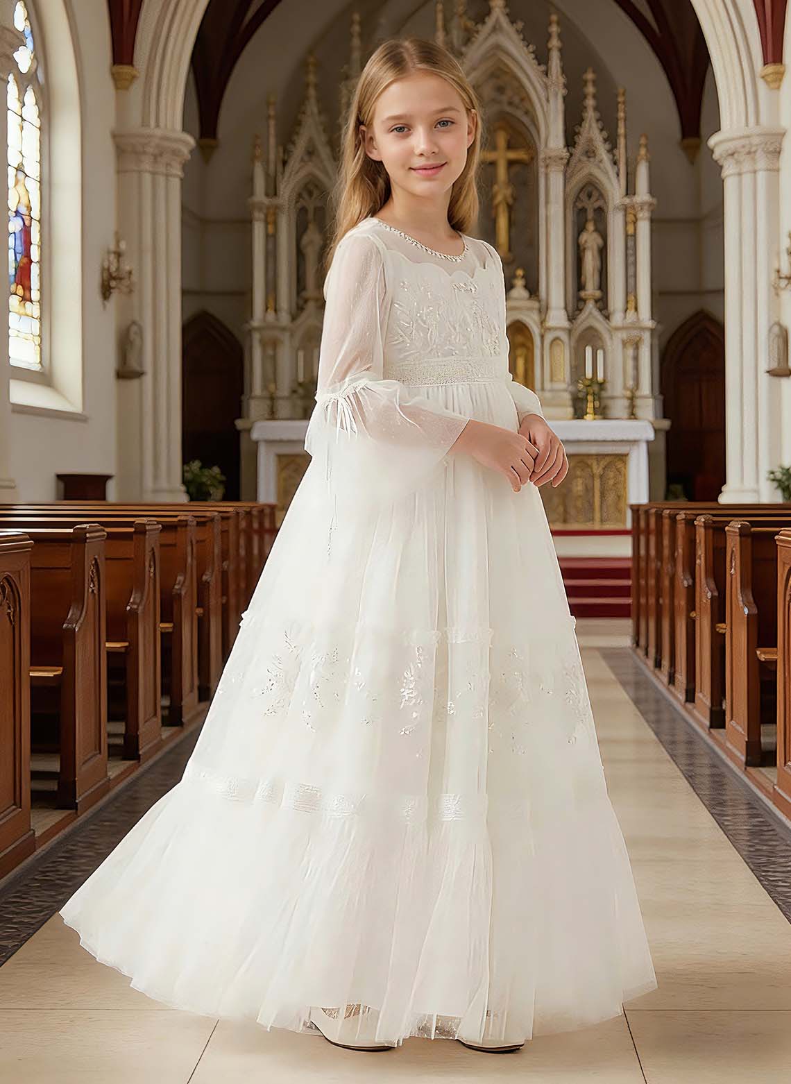 Floryme Vintage Lace Maxi Communion Dress & Portrait Gown