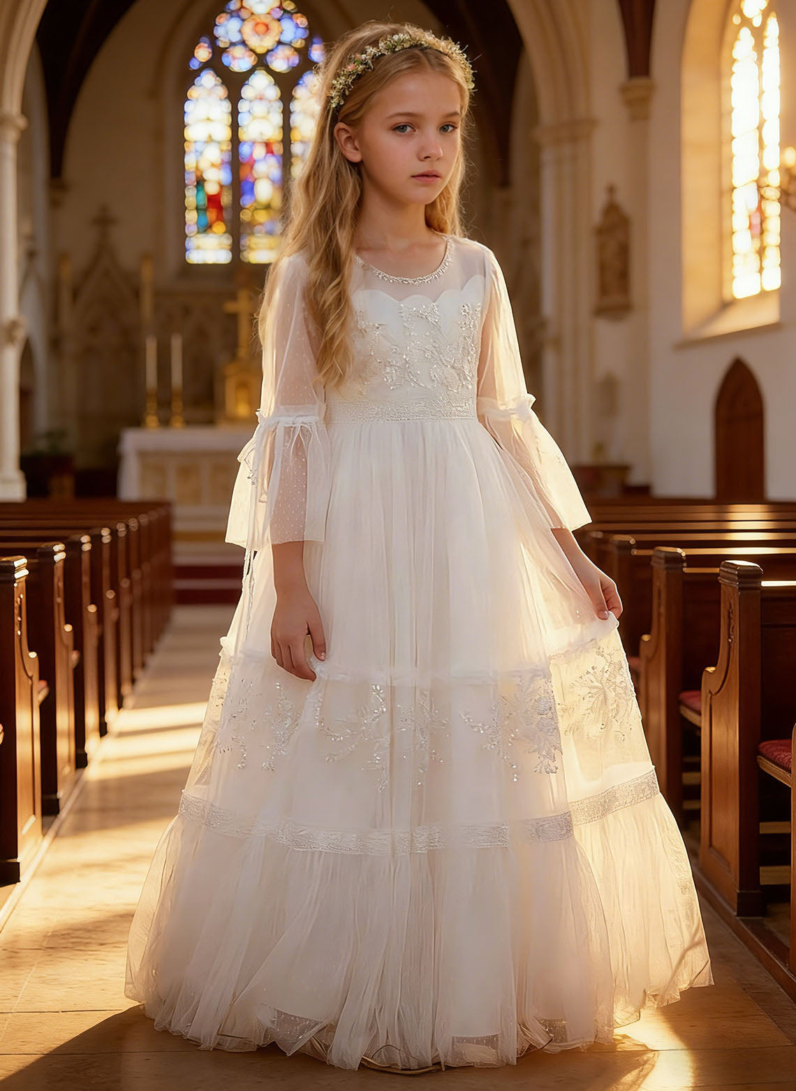 Floryme Vintage Lace Maxi Communion Dress & Portrait Gown