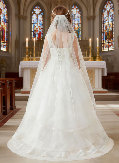 Floryme Lace Tulle Flower Girl Dress, First Communion & Wedding Gown