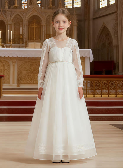 Floryme Lace Tulle Flower Girl Dress, First Communion & Wedding Gown