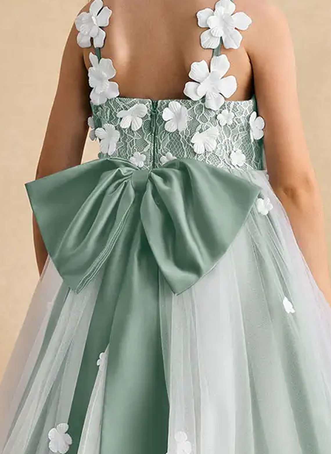 Floryme Satin Tulle Asymmetrical Flower Girl Dress With Bow