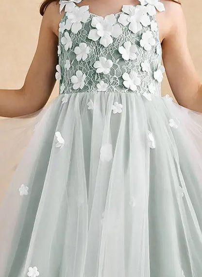 Floryme Satin Tulle Asymmetrical Flower Girl Dress With Bow