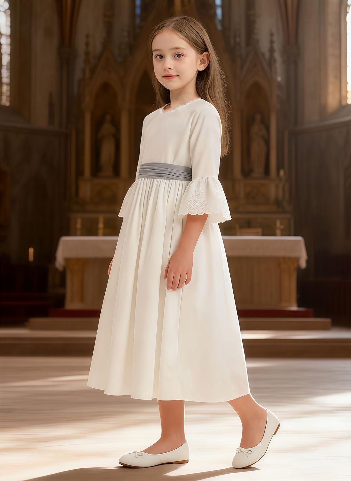 Floryme Lace Tulle Junior Bridesmaid Dress, First Communion & Portrait Gown