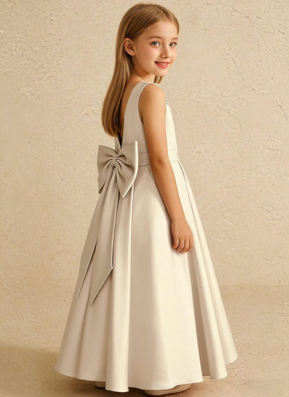 Floryme Satin Ankle-length Flower Girl Dress With Bow