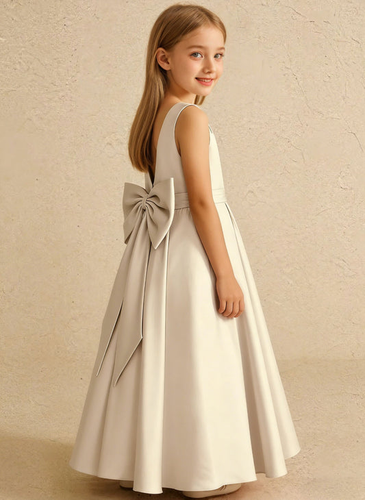 Floryme Satin Ankle-length Flower Girl Dress With Bow