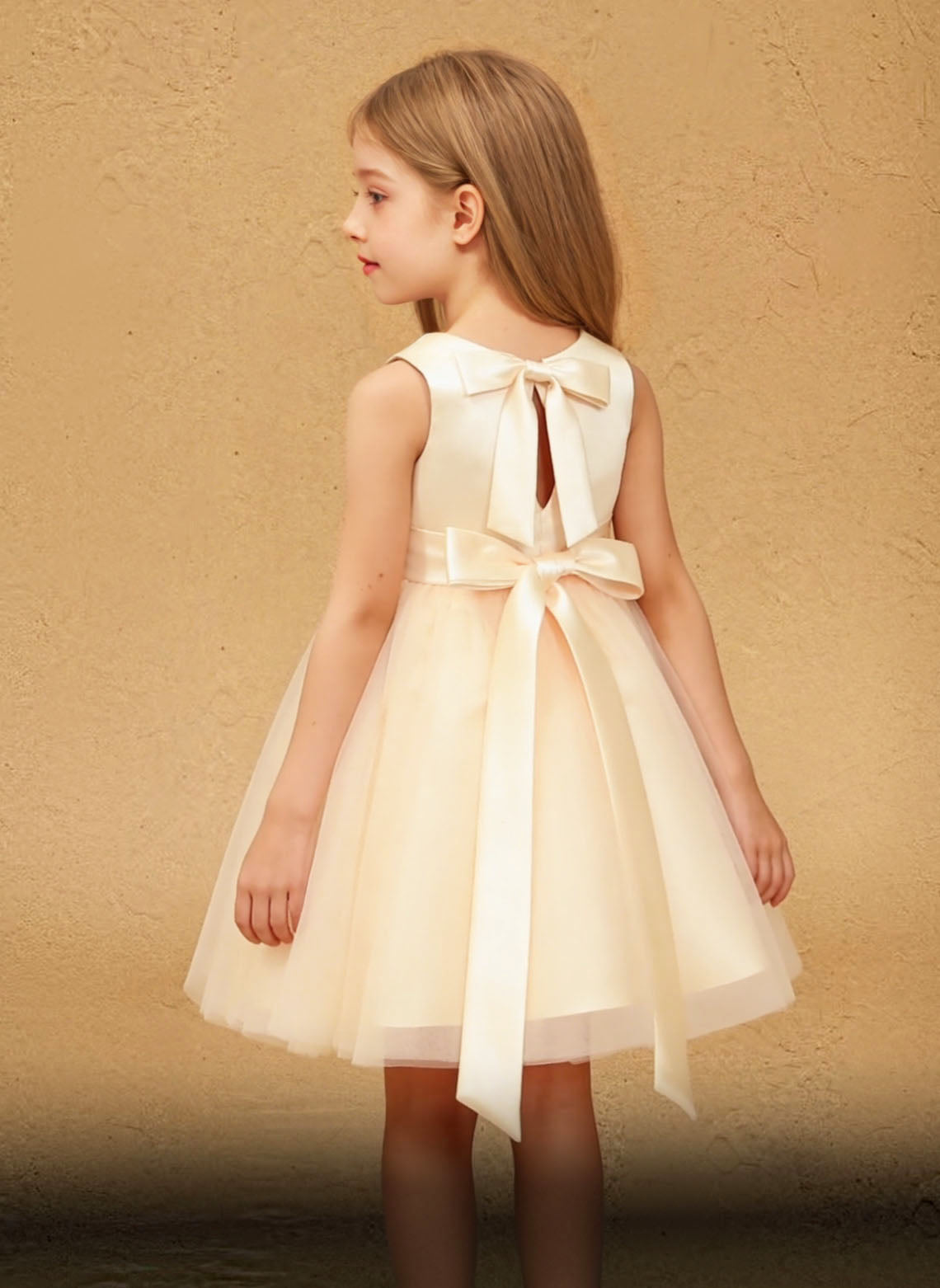 Floryme Satin Knee-length Flower Girl Dress With Bow