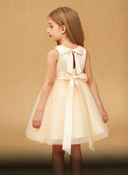 Floryme Satin Knee-length Flower Girl Dress With Bow