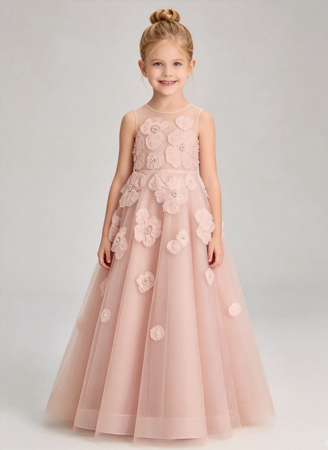 Floryme A-line Scoop Tulle Floor-Length Flower Girl Dress