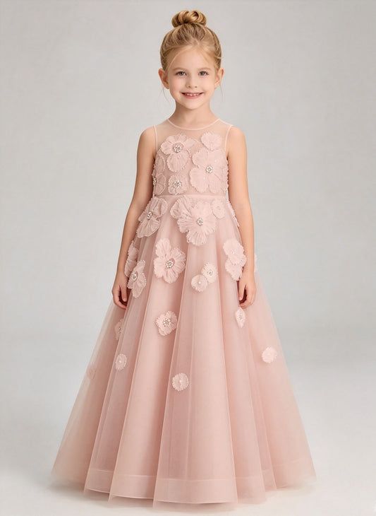 Floryme A-line Scoop Tulle Floor-Length Flower Girl Dress
