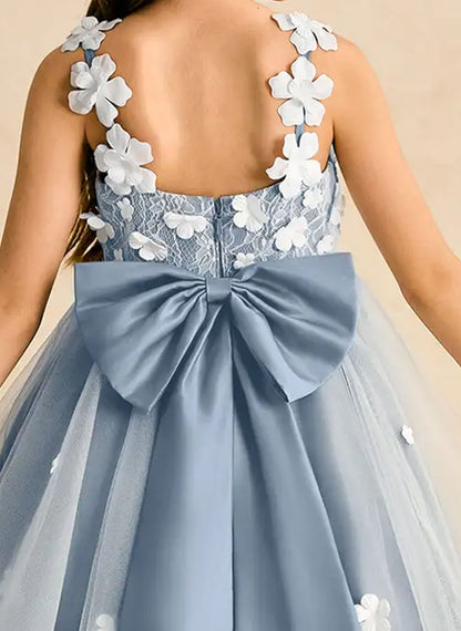 Floryme Satin Tulle Knee-length Flower Girl Dress With Bow