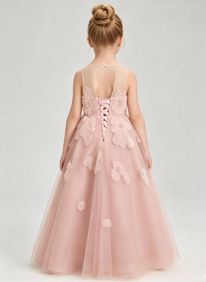 Floryme A-line Scoop Tulle Floor-Length Flower Girl Dress