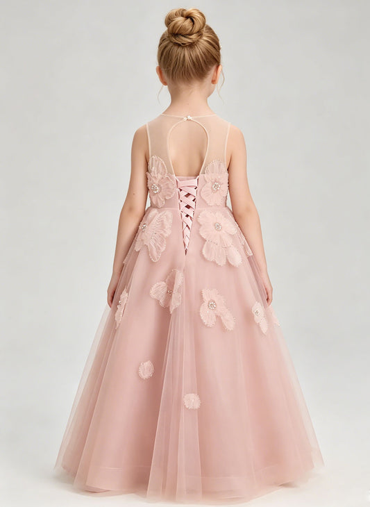 Floryme A-line Scoop Tulle Floor-Length Flower Girl Dress