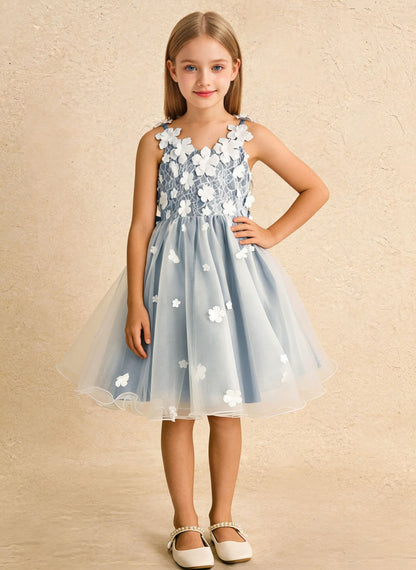Floryme Satin Tulle Knee-length Flower Girl Dress With Bow
