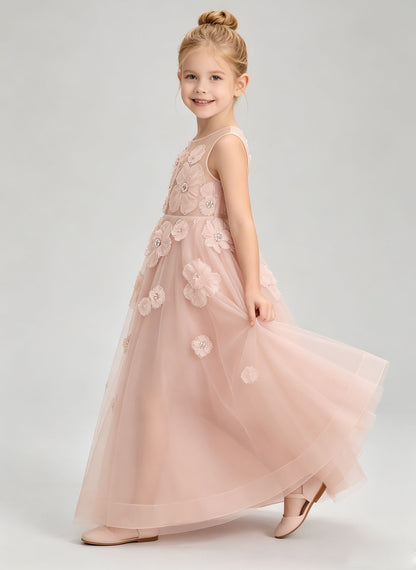 Floryme A-line Scoop Tulle Floor-Length Flower Girl Dress