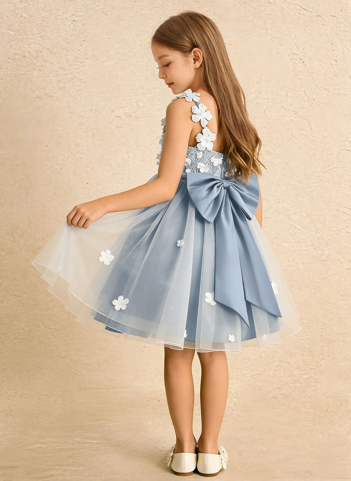 Floryme Satin Tulle Knee-length Flower Girl Dress With Bow