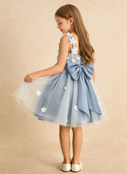 Floryme Satin Tulle Knee-length Flower Girl Dress With Bow