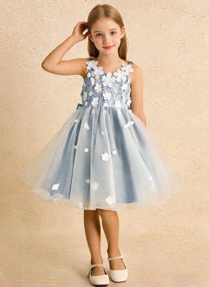 Floryme Satin Tulle Knee-length Flower Girl Dress With Bow