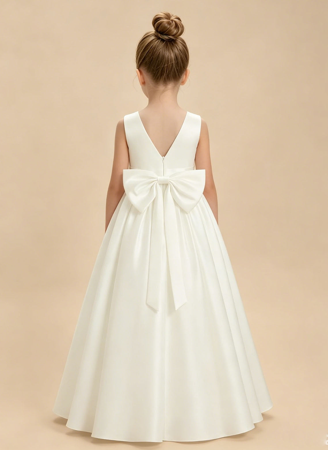 Floryme A-line Scoop Satin Floor-Length Flower Girl Dress With Bow