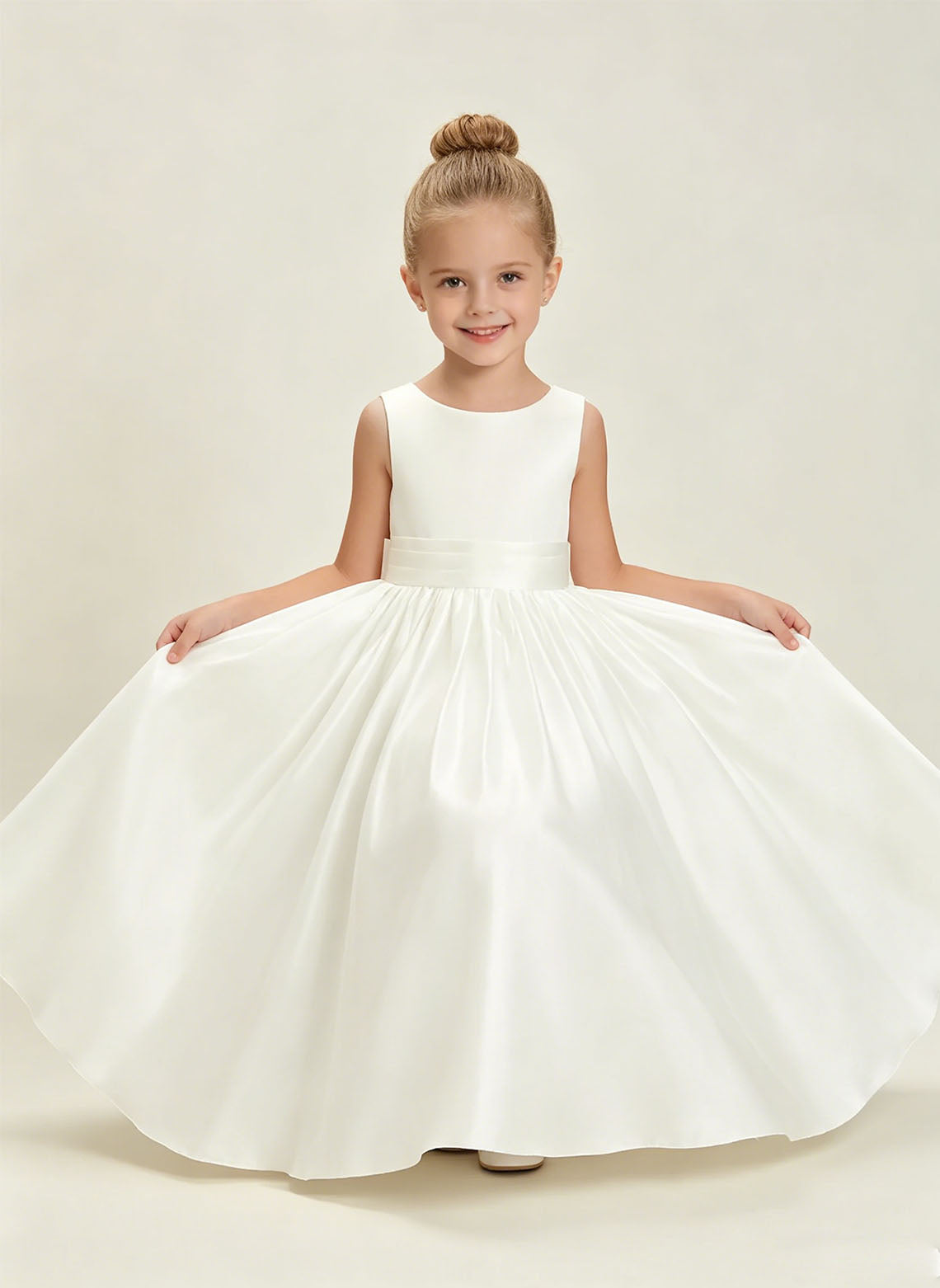 Floryme A-line Scoop Satin Floor-Length Flower Girl Dress With Bow