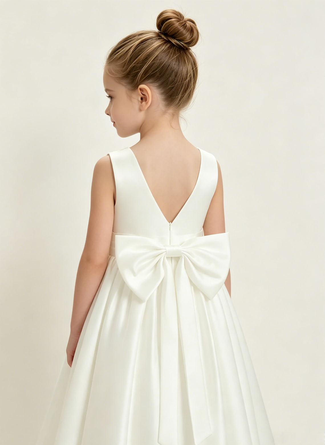 Floryme A-line Scoop Satin Floor-Length Flower Girl Dress With Bow