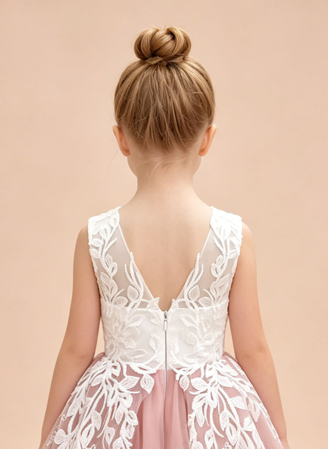 Floryme A-line Scoop Tulle Lace Floor-Length Flower Girl Dress