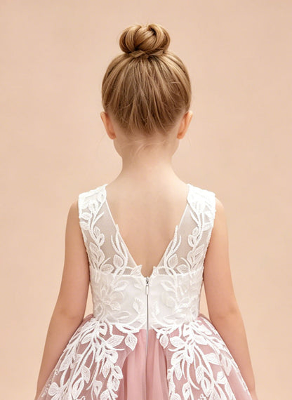 Floryme A-line Scoop Tulle Lace Floor-Length Flower Girl Dress