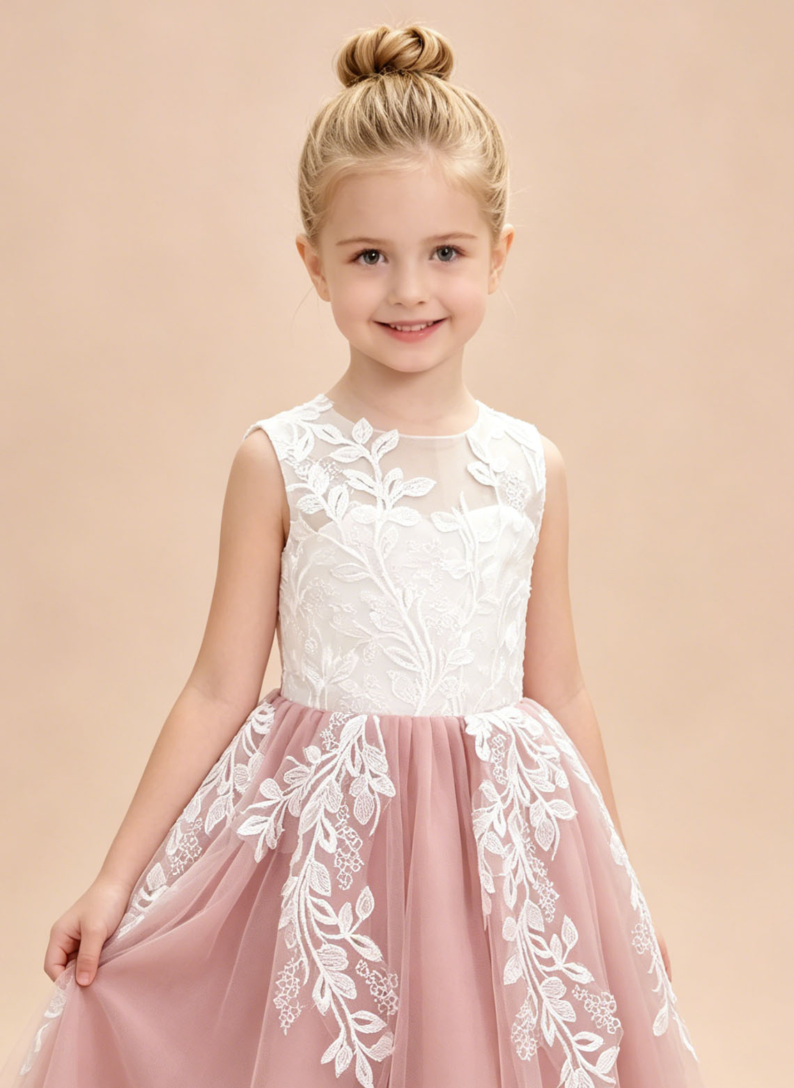 Floryme A-line Scoop Tulle Lace Floor-Length Flower Girl Dress