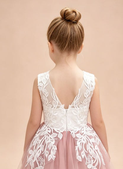 Floryme A-line Scoop Tulle Lace Floor-Length Flower Girl Dress