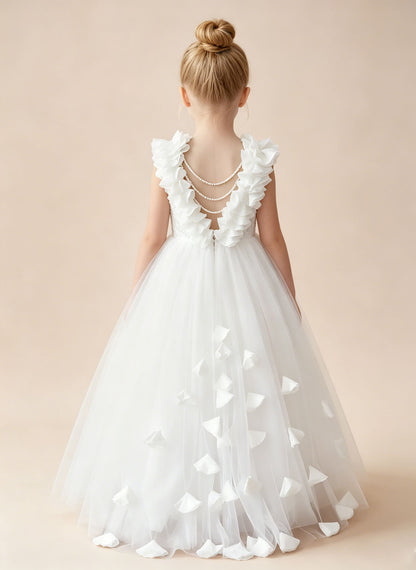 Floryme A-line Scoop Tulle Lace Floor-Length Flower Girl Dress