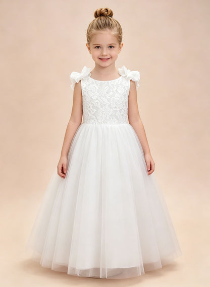 Floryme A-line Scoop Tulle Lace Floor-Length Flower Girl Dress