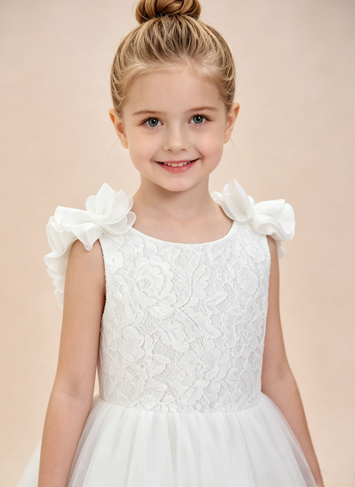 Floryme A-line Scoop Tulle Lace Floor-Length Flower Girl Dress