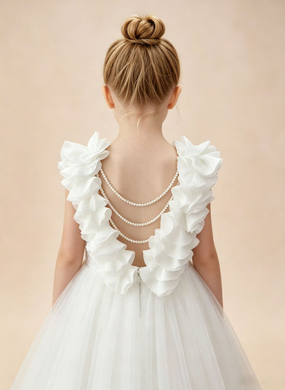 Floryme A-line Scoop Tulle Lace Floor-Length Flower Girl Dress
