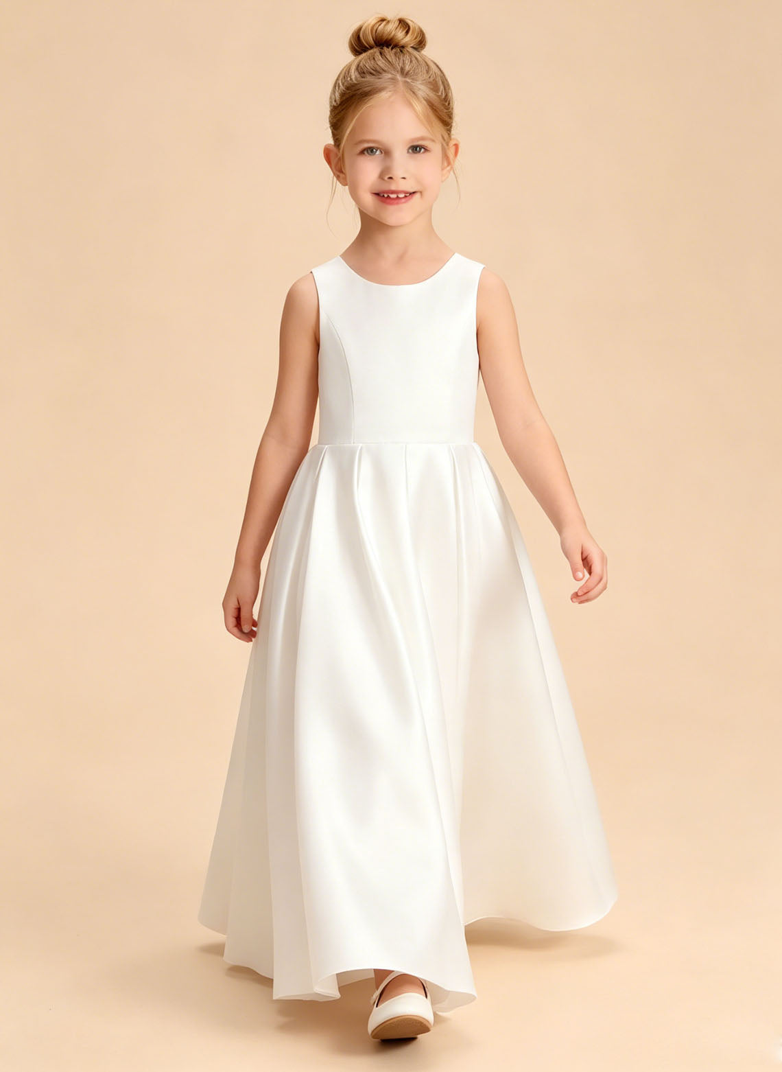Floryme A-line Scoop Satin Floor-Length Flower Girl Dress
