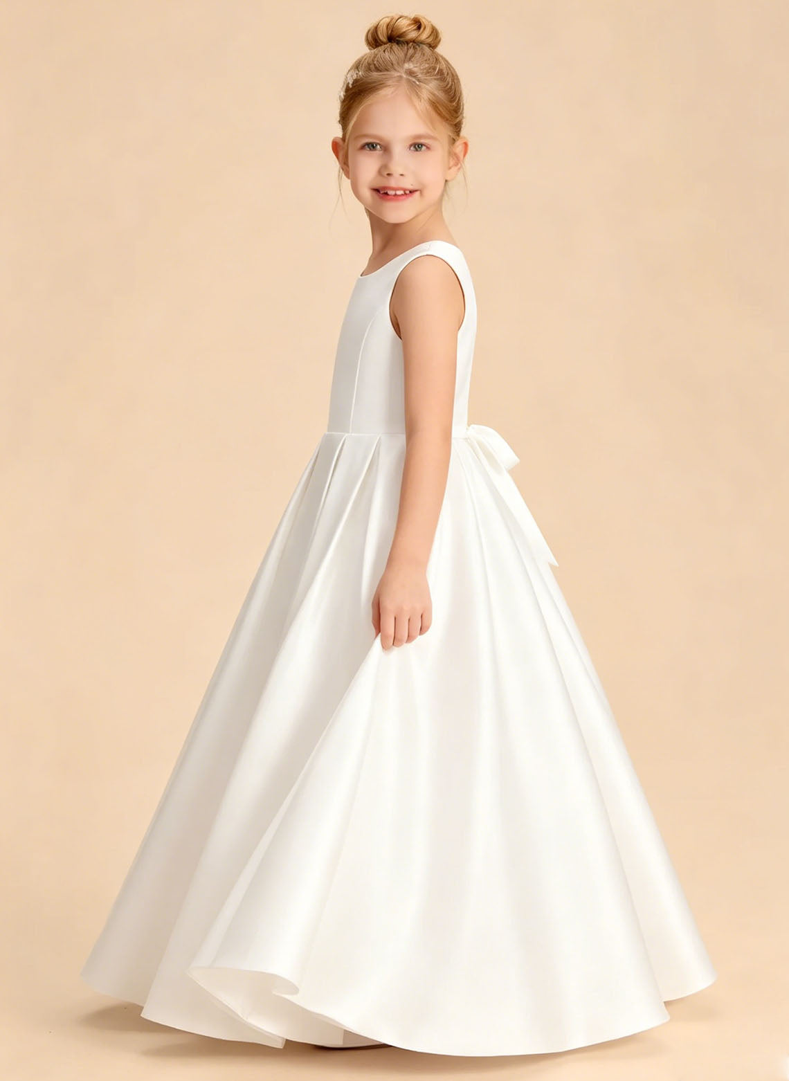 Floryme A-line Scoop Satin Floor-Length Flower Girl Dress
